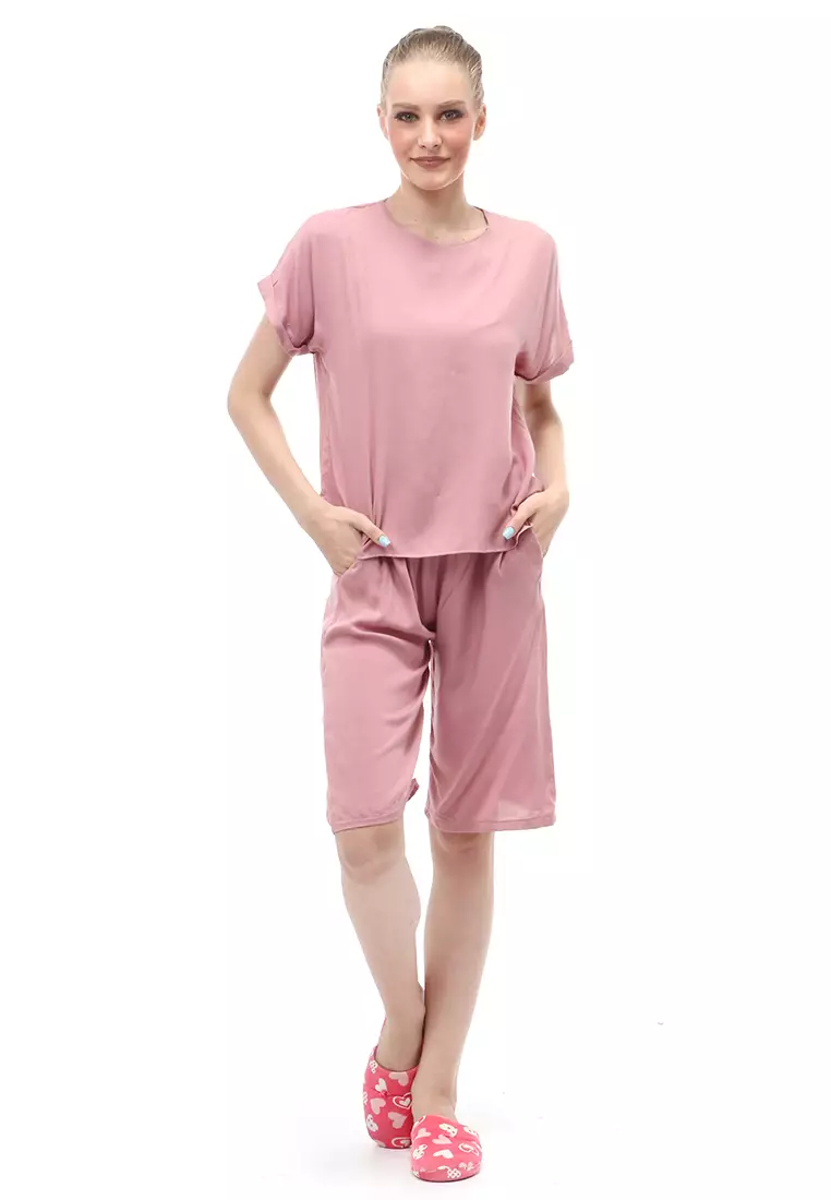 Setelan Wanita Lengan Pendek Design Simple Casual Relaxed Fit - Dusty