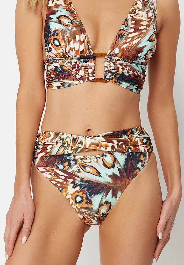 Abstract Patterned Knotted High Waist Hipster Bikini Bottom