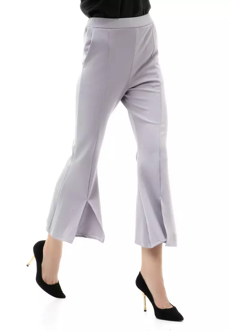 Jourel Long Pants Celana Panjang Casual Wanita Cutbray Split Comportable Material Scuba ORIGINAL - Gray Silver