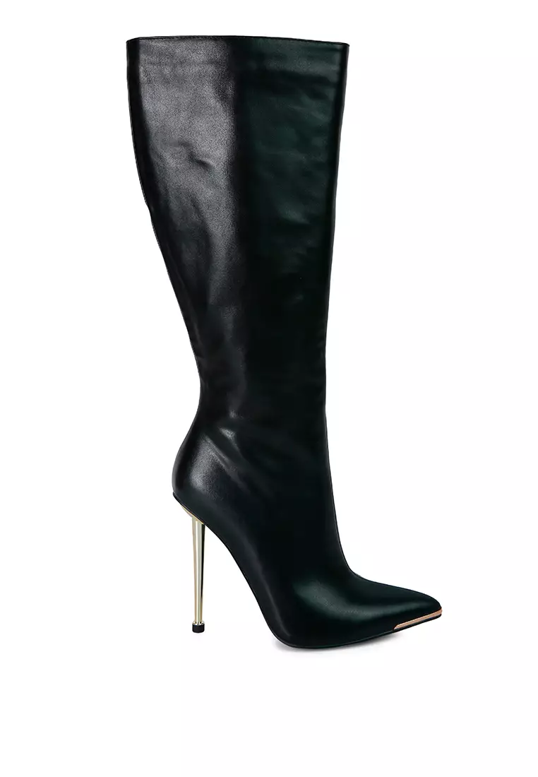 Discount on London Rag  shoes - SKU: Black Faux Leather Pointed Heel Calf Boots