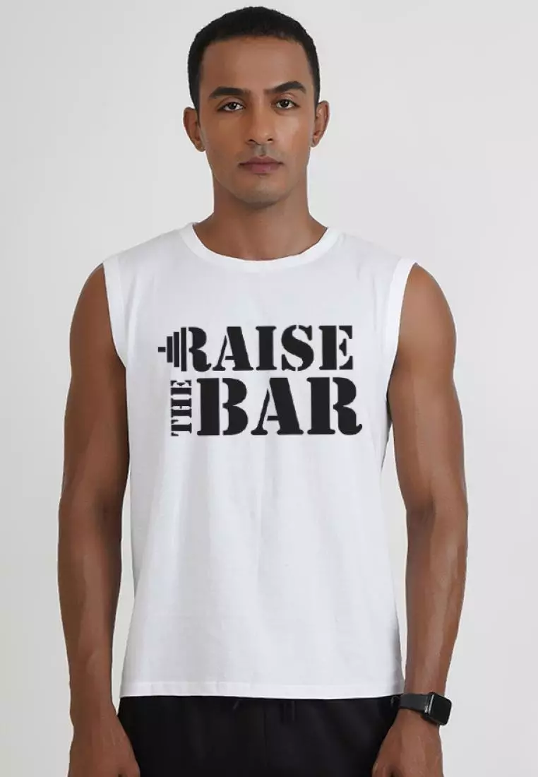 Raise The Bar 白色棉质无袖健身/训练背心