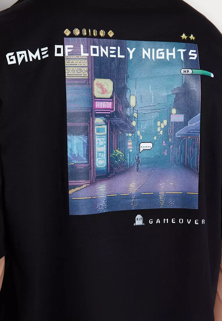 Crew Neck Short Sleeve Game Over Printed T-Shirt