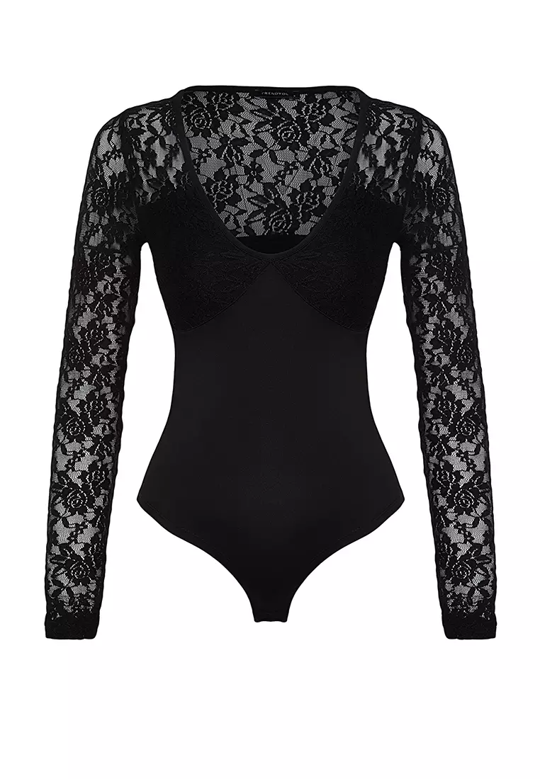 Ramona Black Lace Long Sleeve Bodysuit