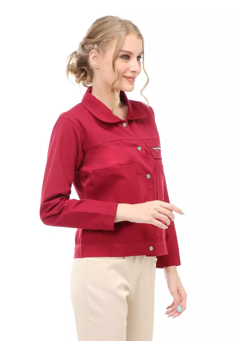 Hardwin Jacket Outer Wanita Jaket Pocket Zippy Material Baby Canvas ORIGINAL - Maroon
