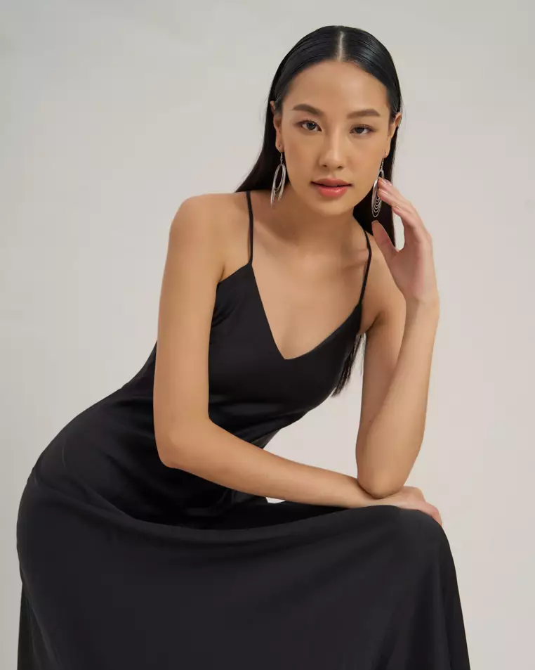 Solid Black Silk Maxi Dress