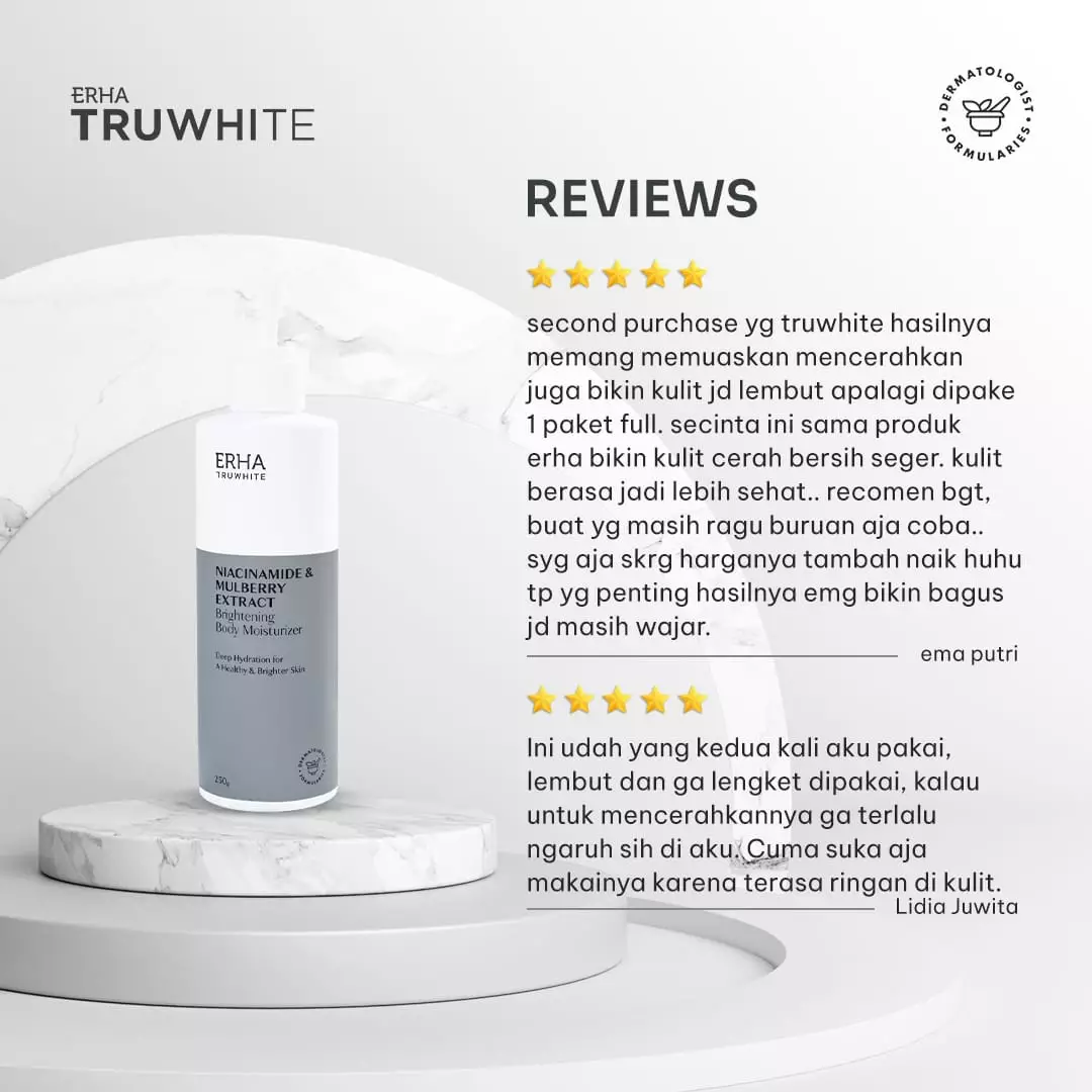 ERHA Truwhite Niacinamide & Mulberry Extract Brightening Body Moisturizer 250G - Pencerah Badan