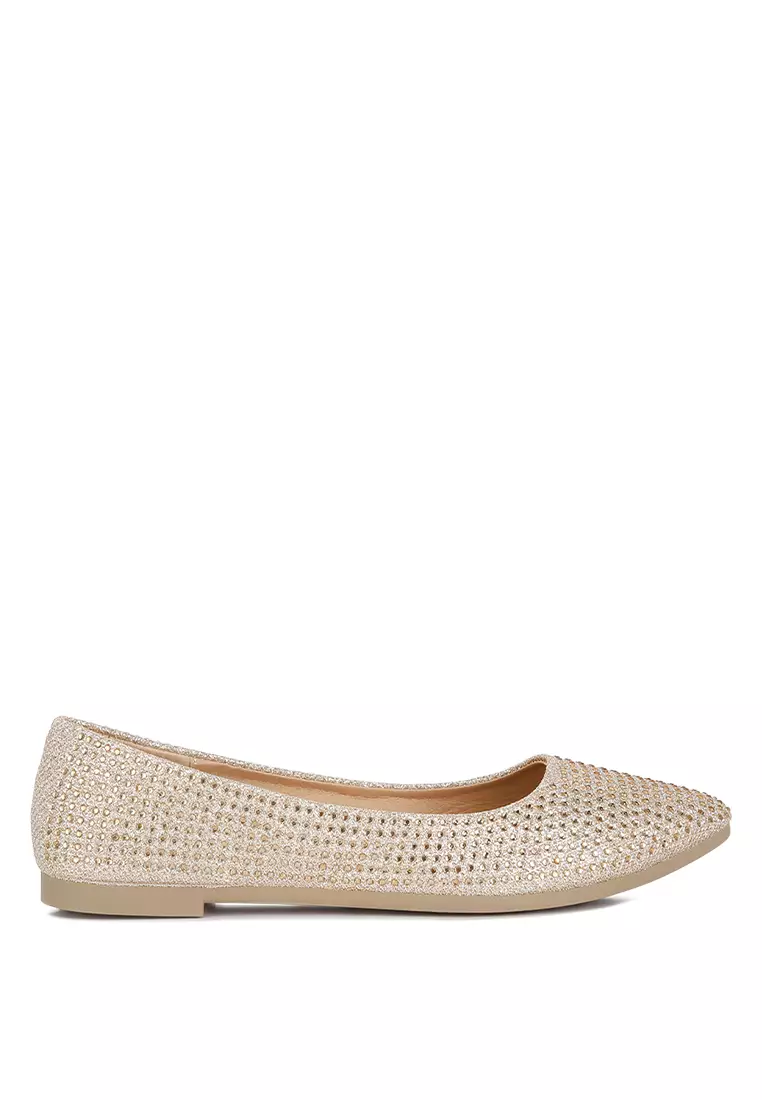Discount on London Rag  shoes - SKU: Gold Rhinestone Studded Ballet Flats