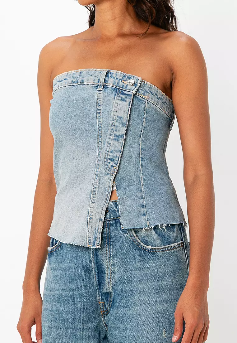 HYKE 【新品未使用】DENIM STRAPLESS TOP DENIM STRAPLESS TOP-デニムストラップレストップ-HYKE（ハイク