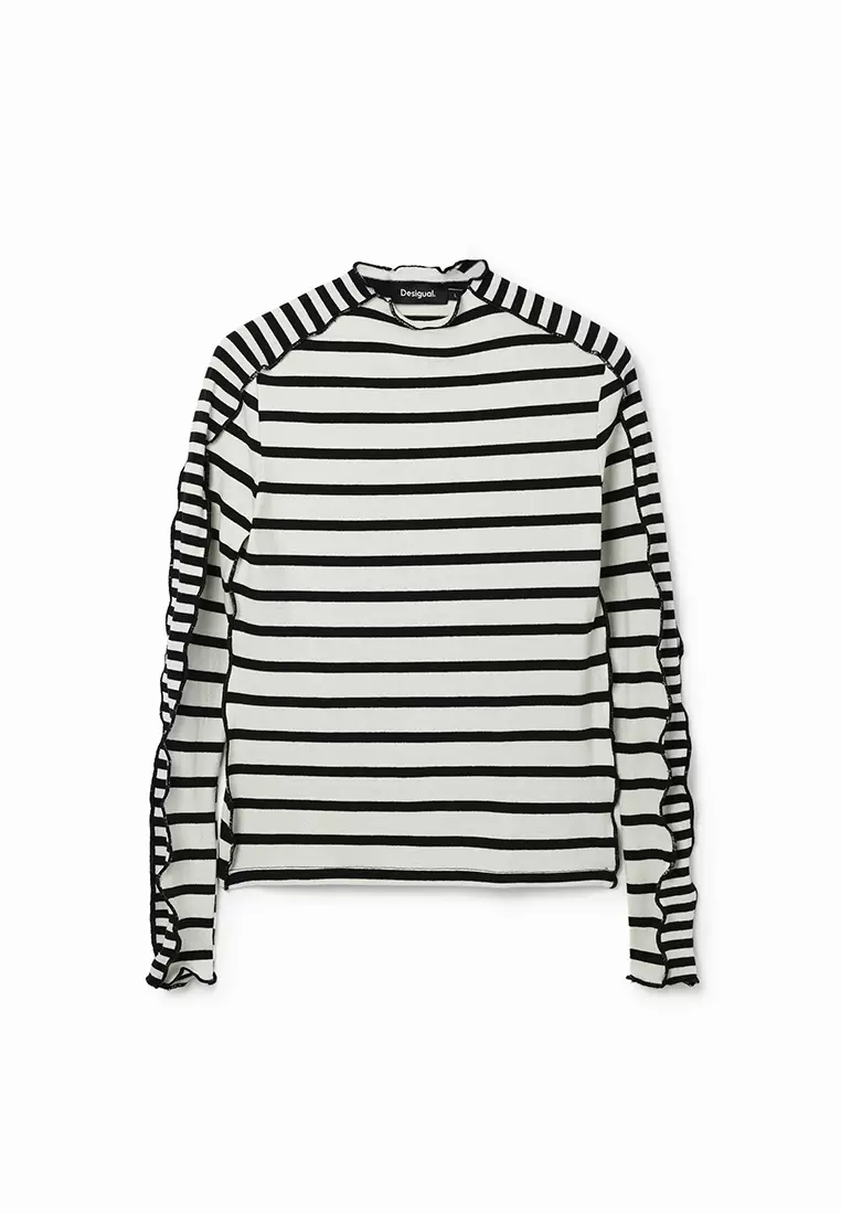 Desigual Woman Striped patchwork T-shirt.