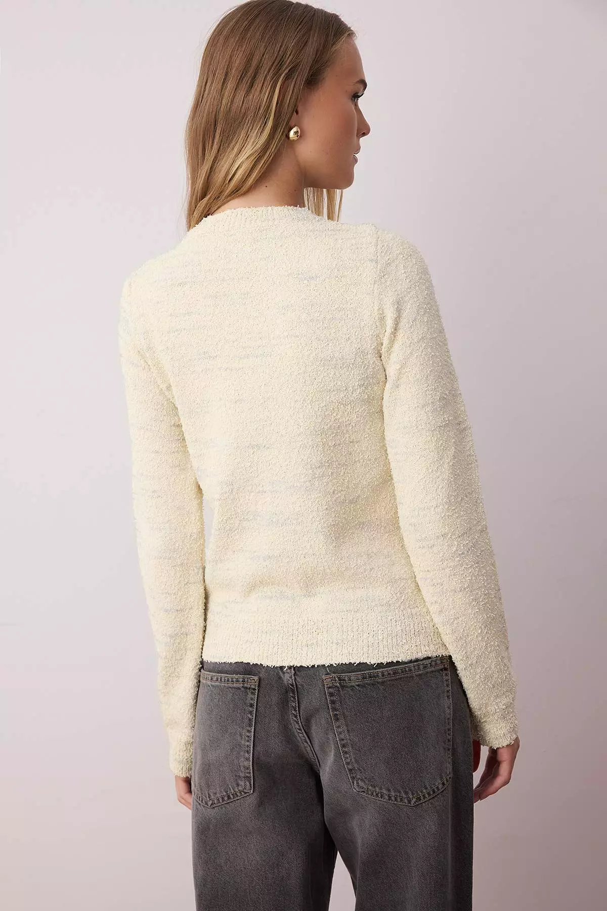 Beige Gradient Patterned Soft Textured Knitwear Cardigan