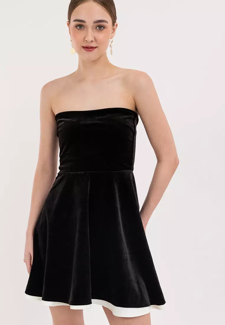 Eris Two-toned Bandeau Velvet Mini Dress