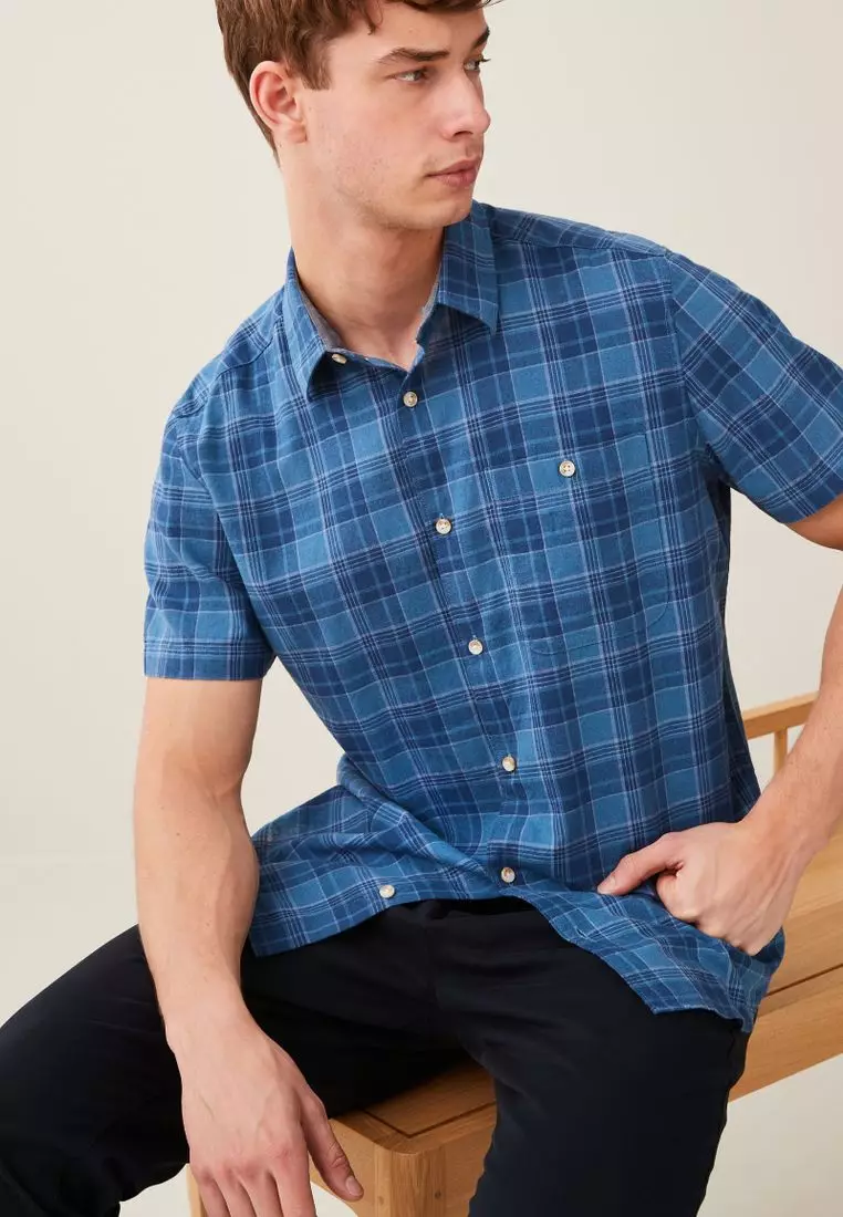 Mens blue short sleeve shirt hotsell