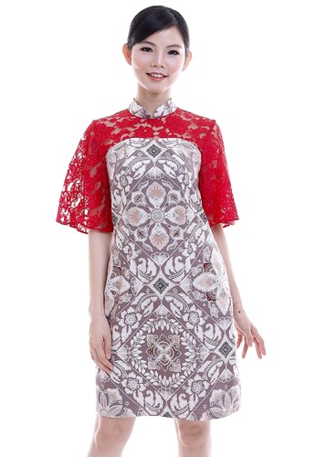 Jual DhieVine Batik  Barona Abu Merah Dress Original 
