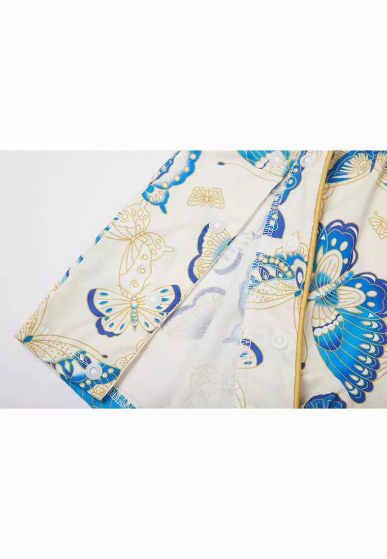 女童藍色蝴蝶漢服唐裝旗袍哈衣連體衣新年拜年衣服