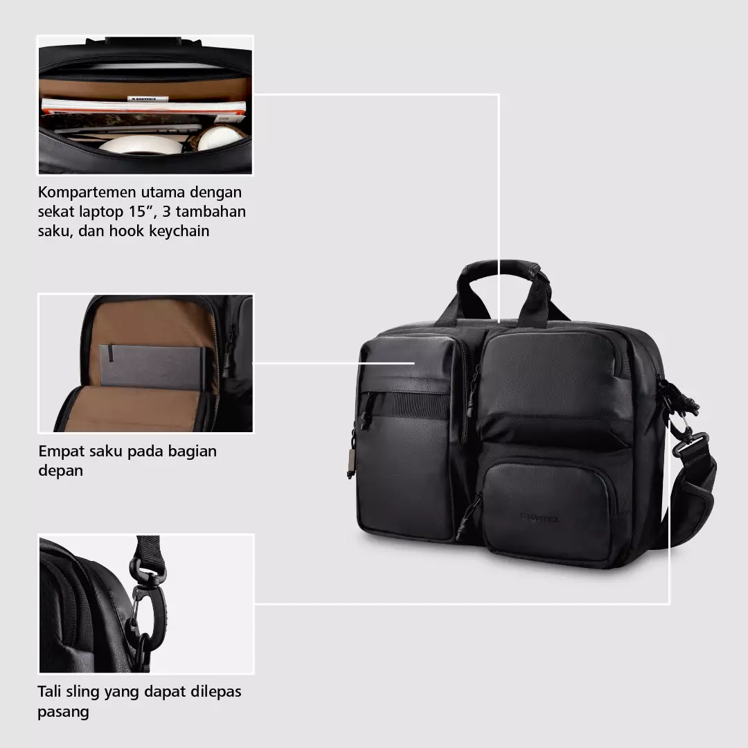 Weston Ravle Laptop Shoulder Bag 15-Inch Tas Selempang Kerja Kuliah Sekolah Classic - Hitam