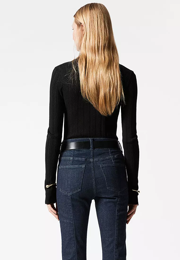 Pointelle-Knit Turtleneck Top