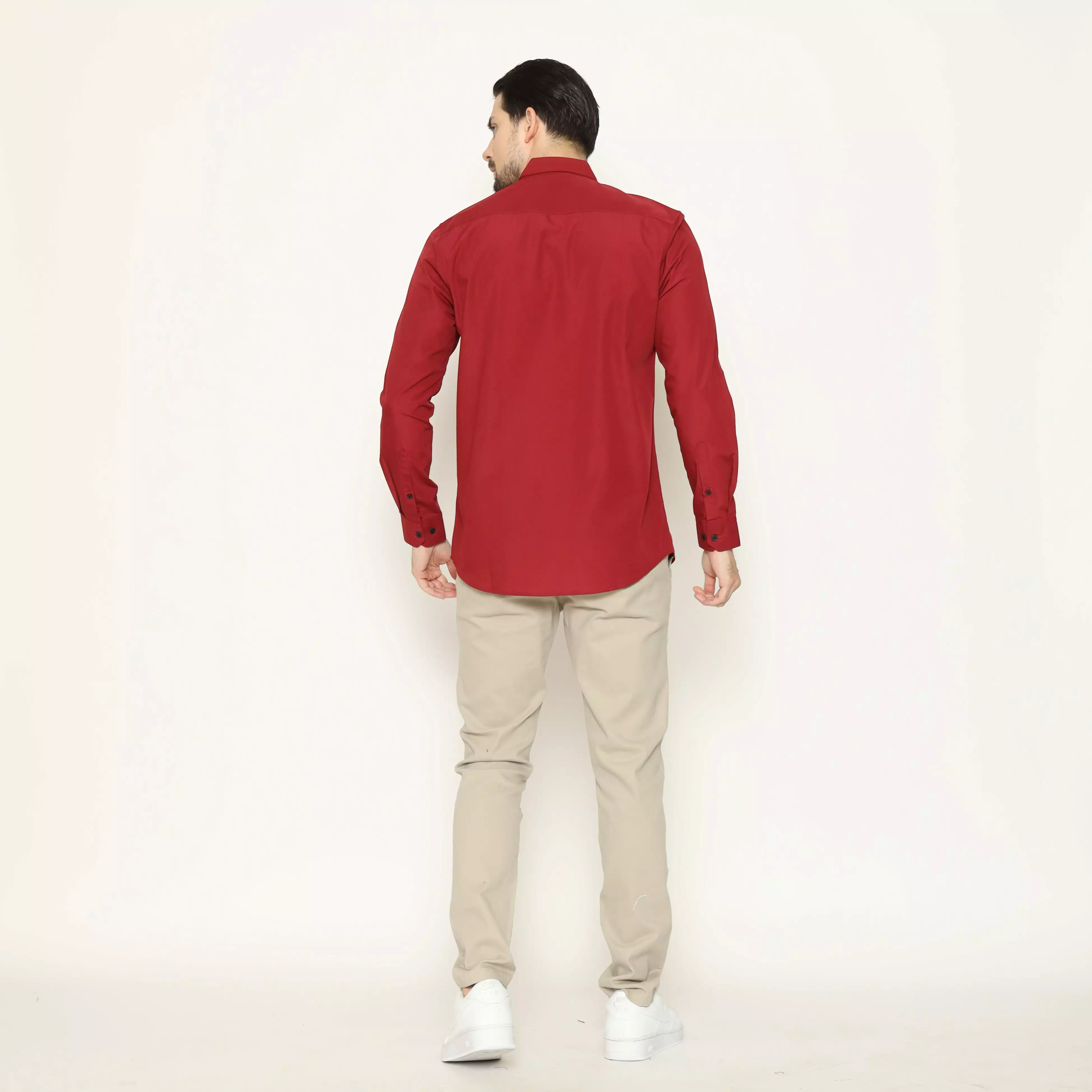 MAGINOT Kemeja Pria Basic Polos Panjang LIGHT MAROON