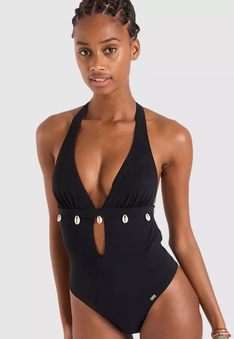Banana Moon Shellina Low Back One-Piece Halter Swimsuit with