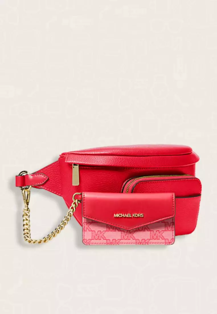 Michael Kors Maisie Large Pebbled Leather 2-in-1 Sling Pack Bright Red