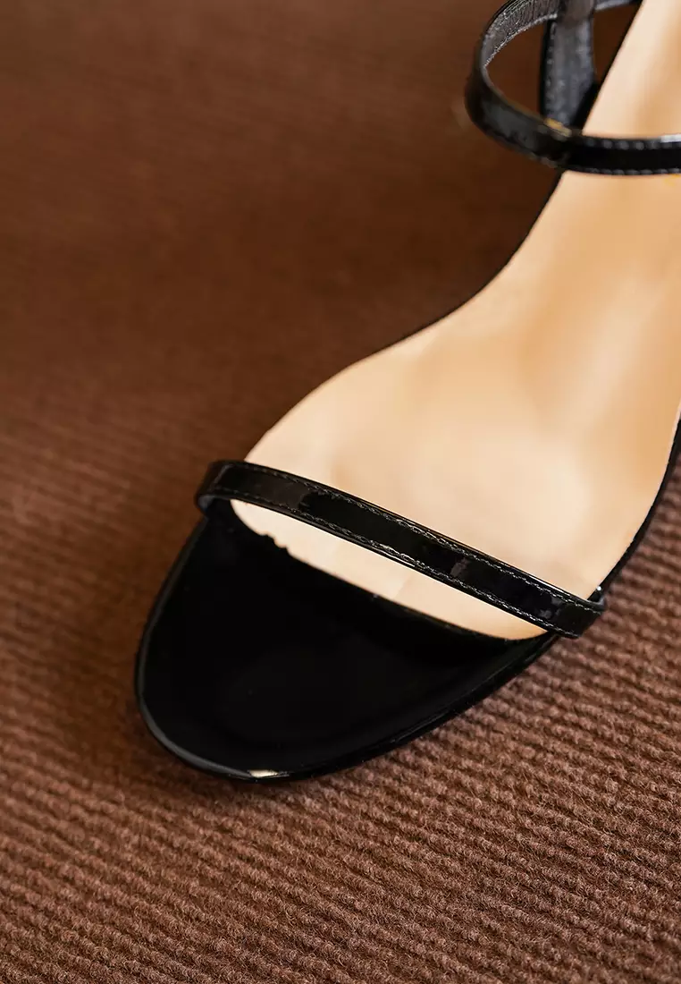 4CM Faux Patent Leather Strap Heel Sandals BY339-1