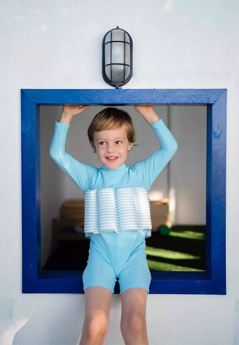 Stripes & Blooms Diving Long Sleeves Floatsuit - Blue Stripes