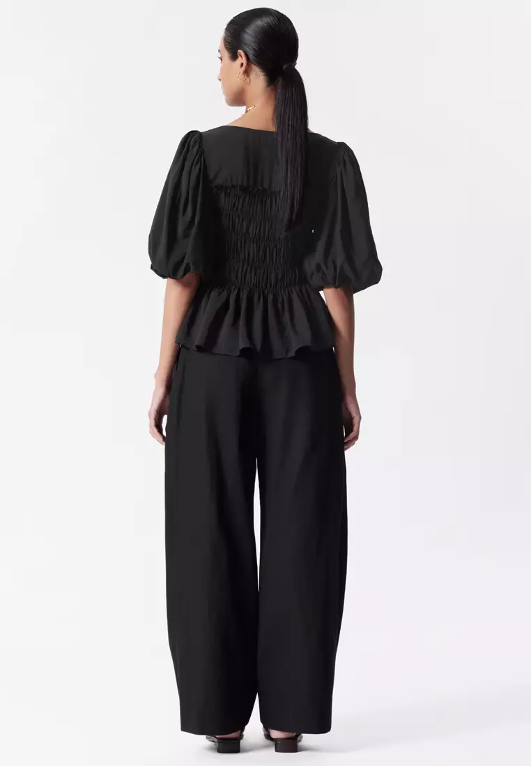 Smocked Puff-Sleeve Blouse