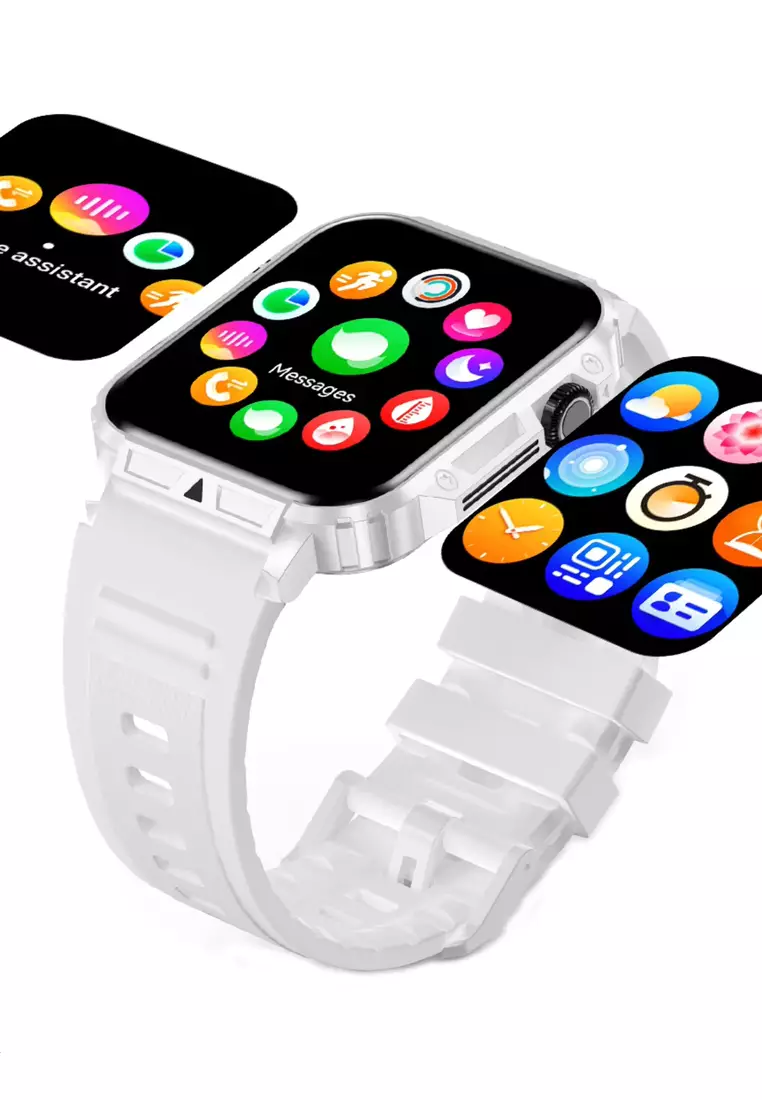 Unisex IOS/Android White SmartWatch with White Rubber Strap