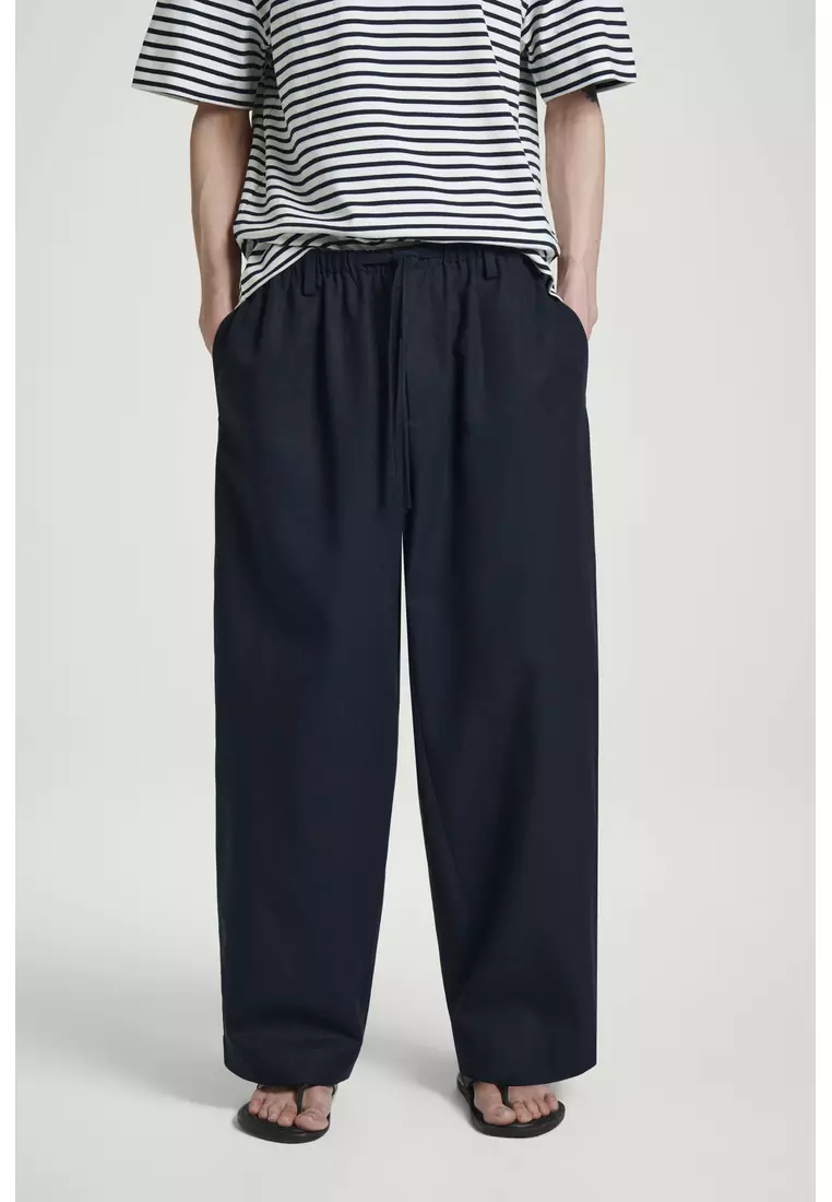 RELAXED-FIT BARREL-LEG DRAWSTRING TROUSERS