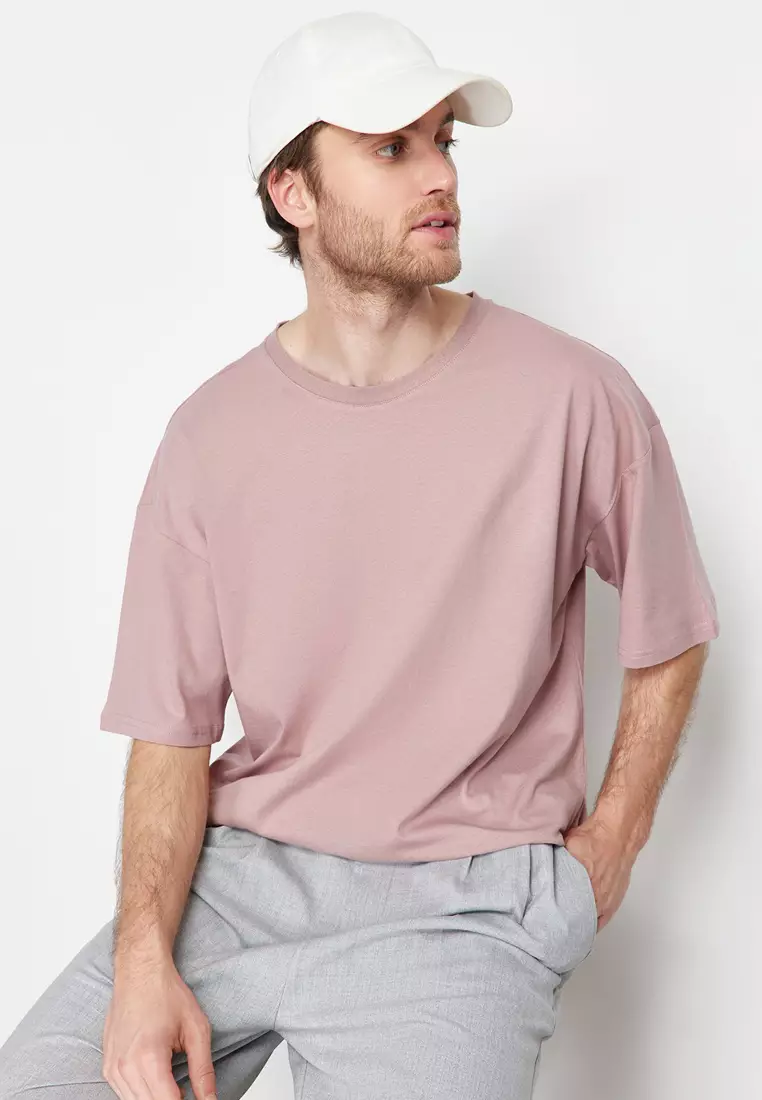 Dusty Rose Oversize/Wide Cut 100% Cotton Short Sleeve Basic T-Shirt TMNSS22TS0318