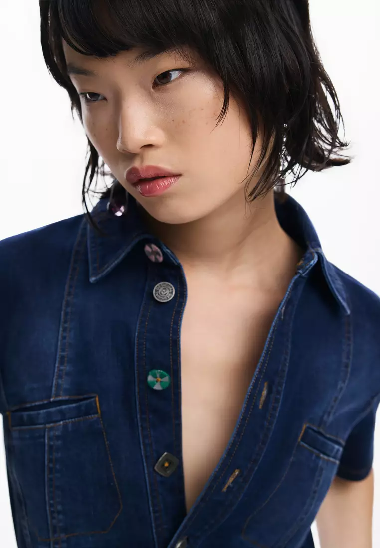 Denim mini dress with belt