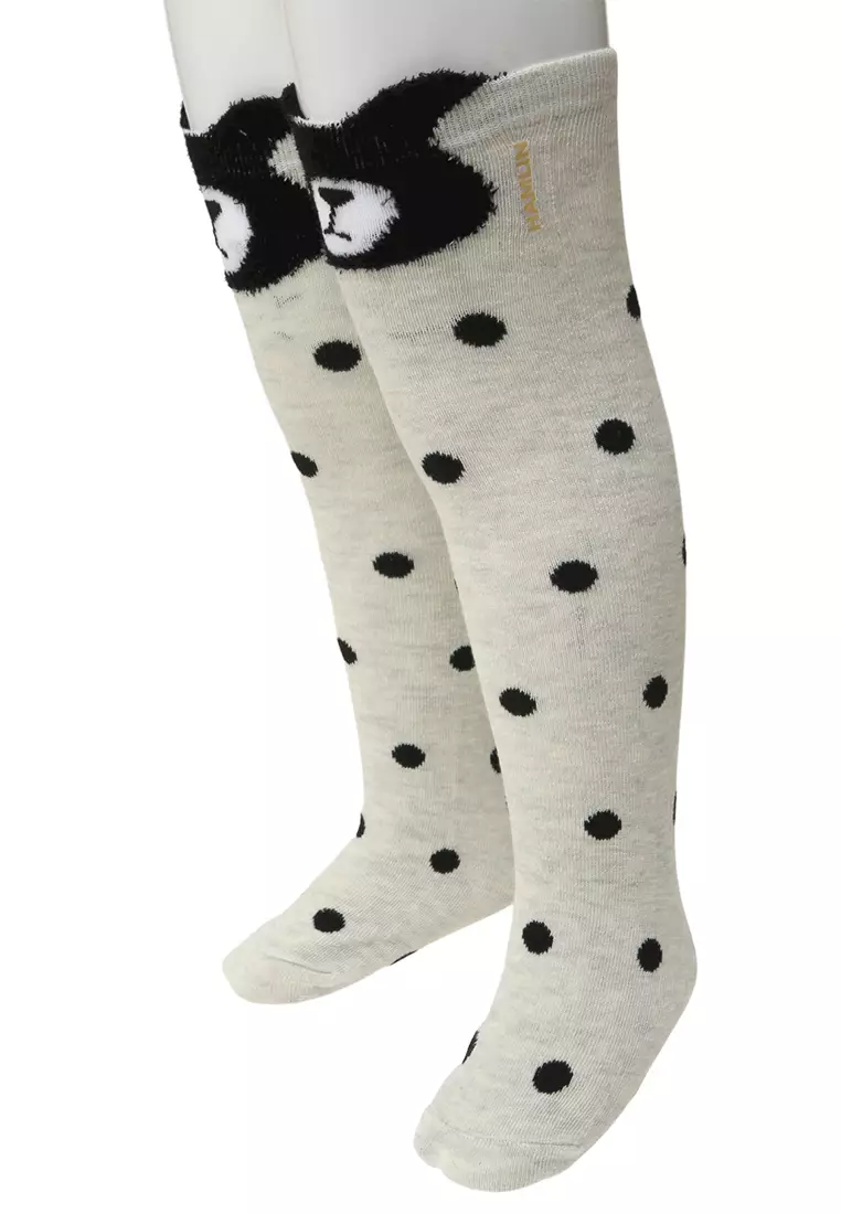 Candie Kaos Kaki Panjang Anak Perempuan Motif Bear Kids Long Socks Material Cotton ORIGINAL - White Black