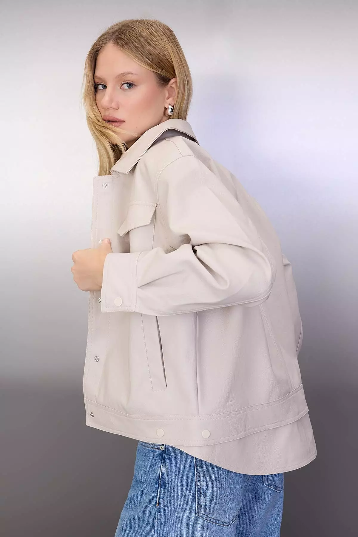 Detachable Hem Faux Leather Jacket