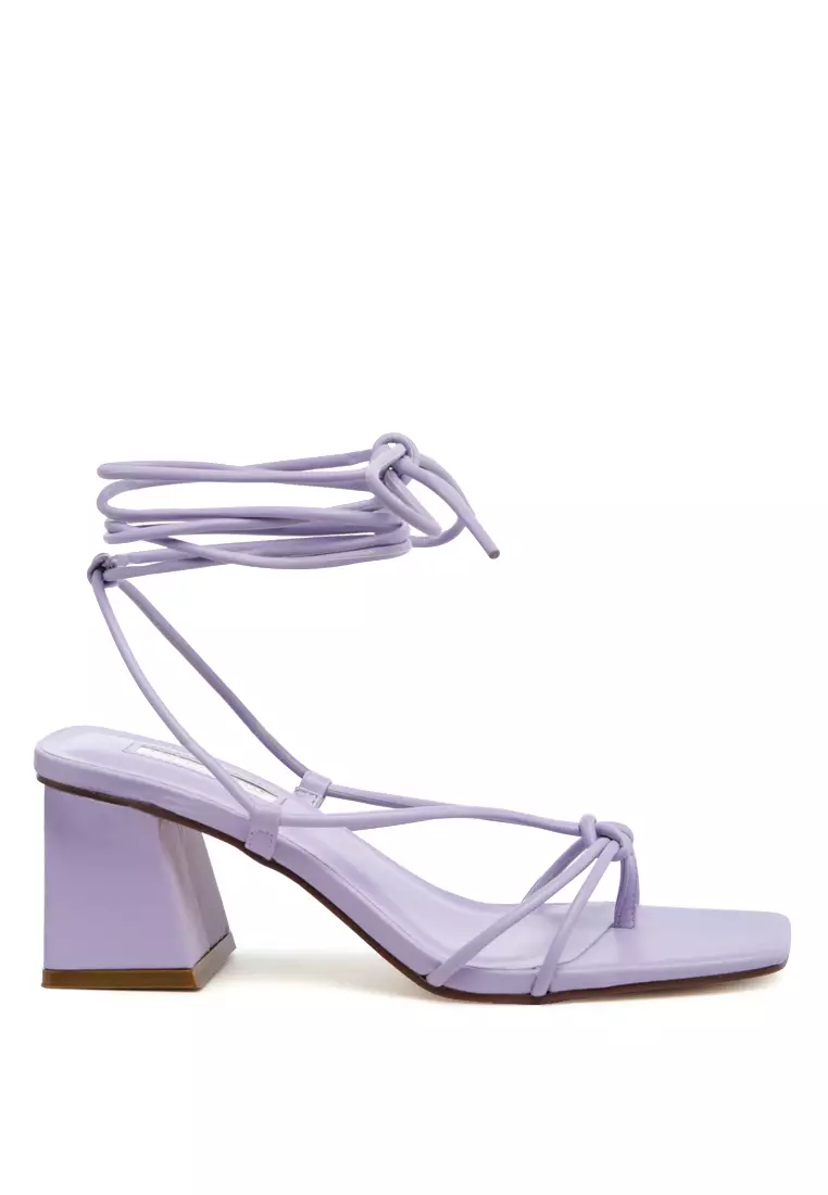 Purple Tie-Up Block Heeled Sandal