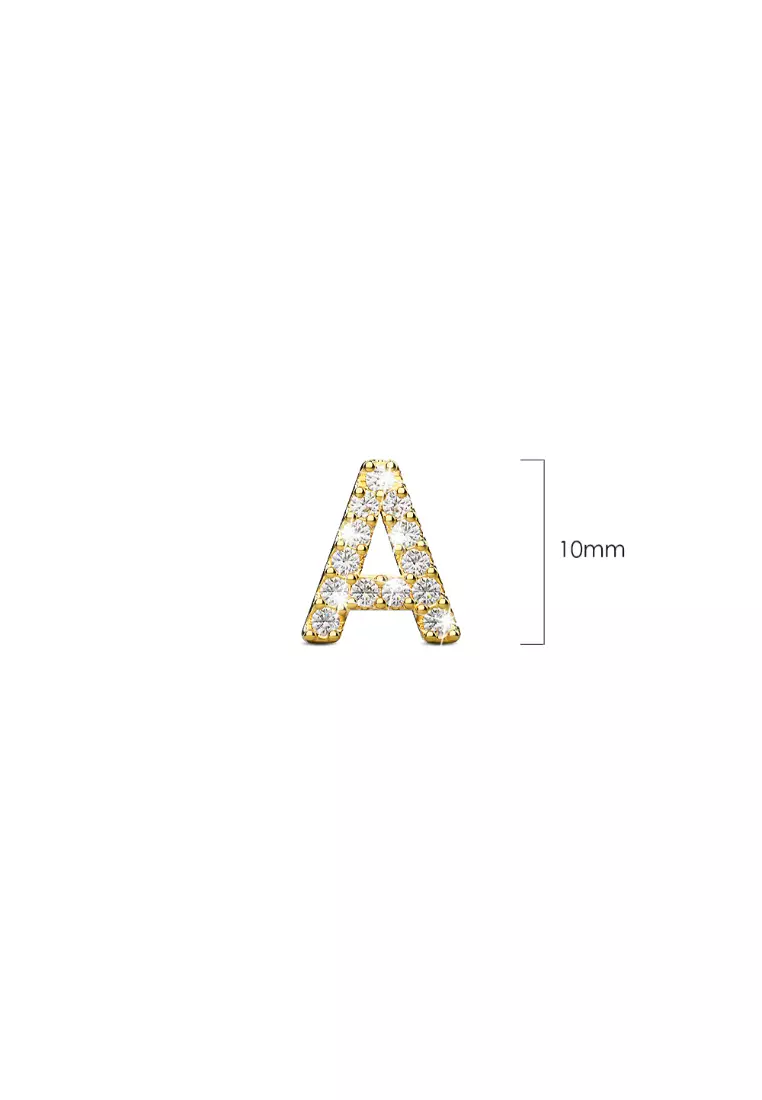 Solid 925 Sterling Silver Glamour Alphabet Letter Earrings Gold - A - Default