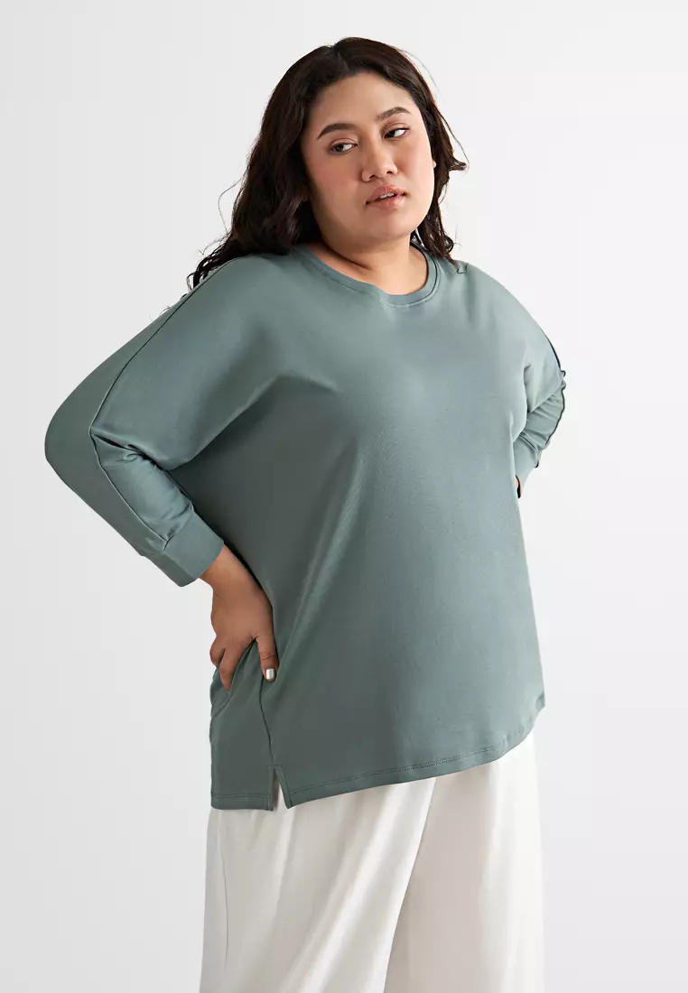 Mis Claire Plus Size Olivia Oversized 3/4 Sleeves Jumper - Light Green