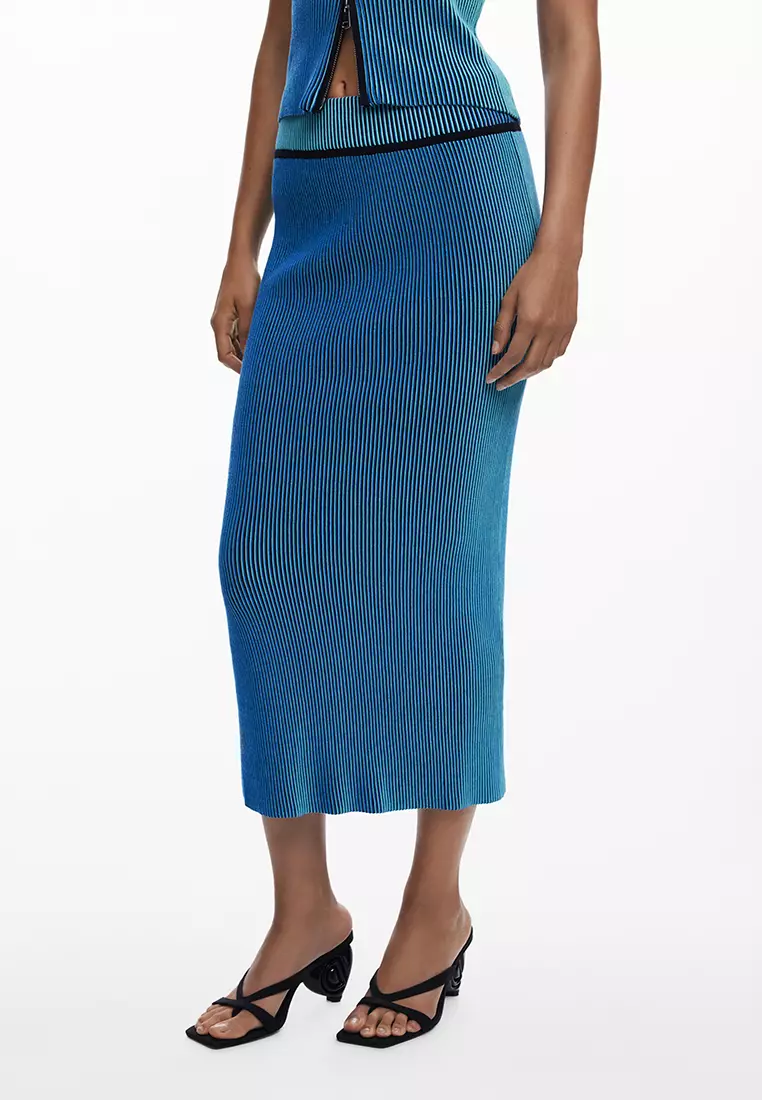 Striped midi pencil skirt