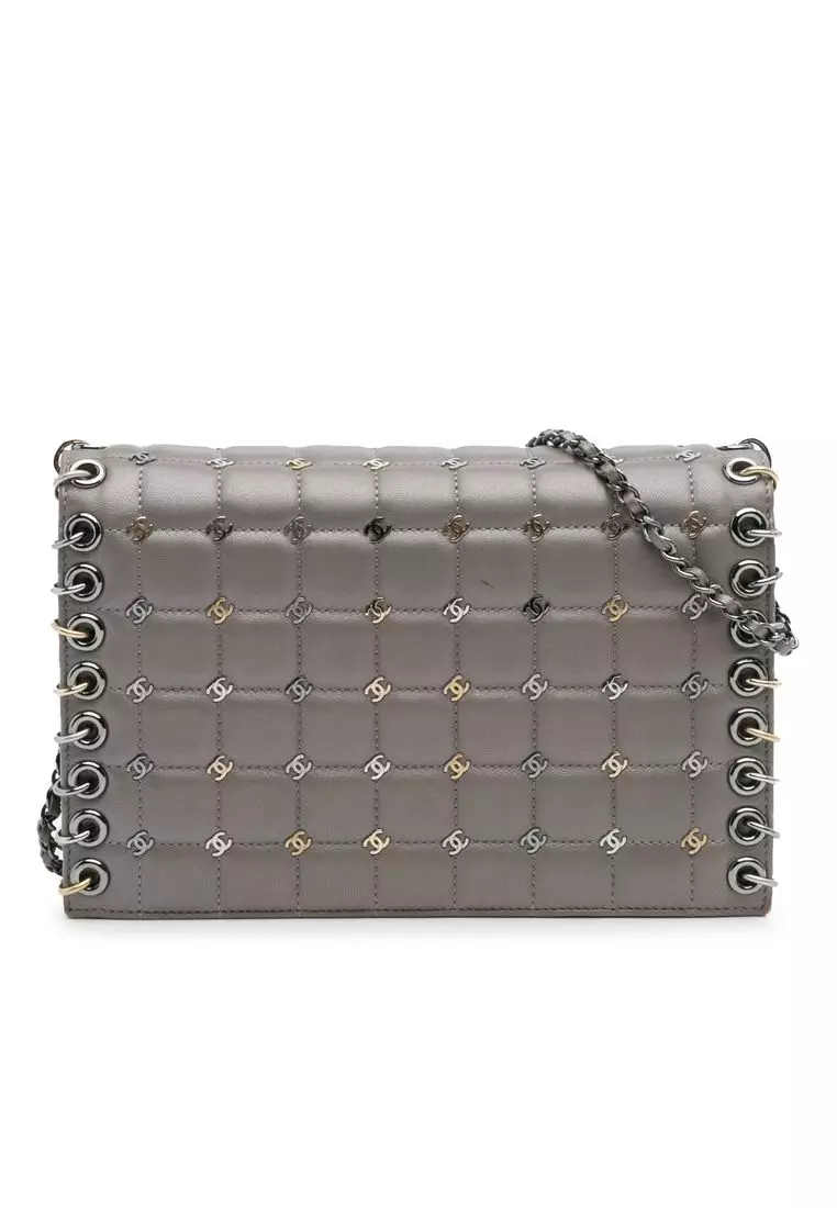 Pre-Loved Chanel Small Lambskin Chocolate Bar Cc Piercing Studded Chain Flap