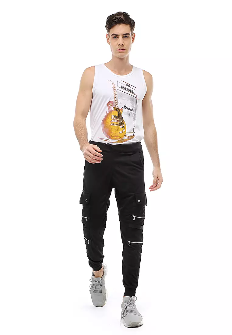 Locko Long Pants Celana Jogger Pria Zipper Design Material Baby Terry ORIGINAL - Black