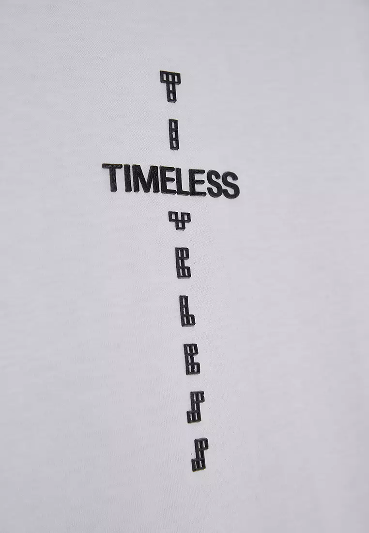 White Unstitched / Wide Cut Letter Printed 100% Cotton T-Shirt Tmnss20Ts1097