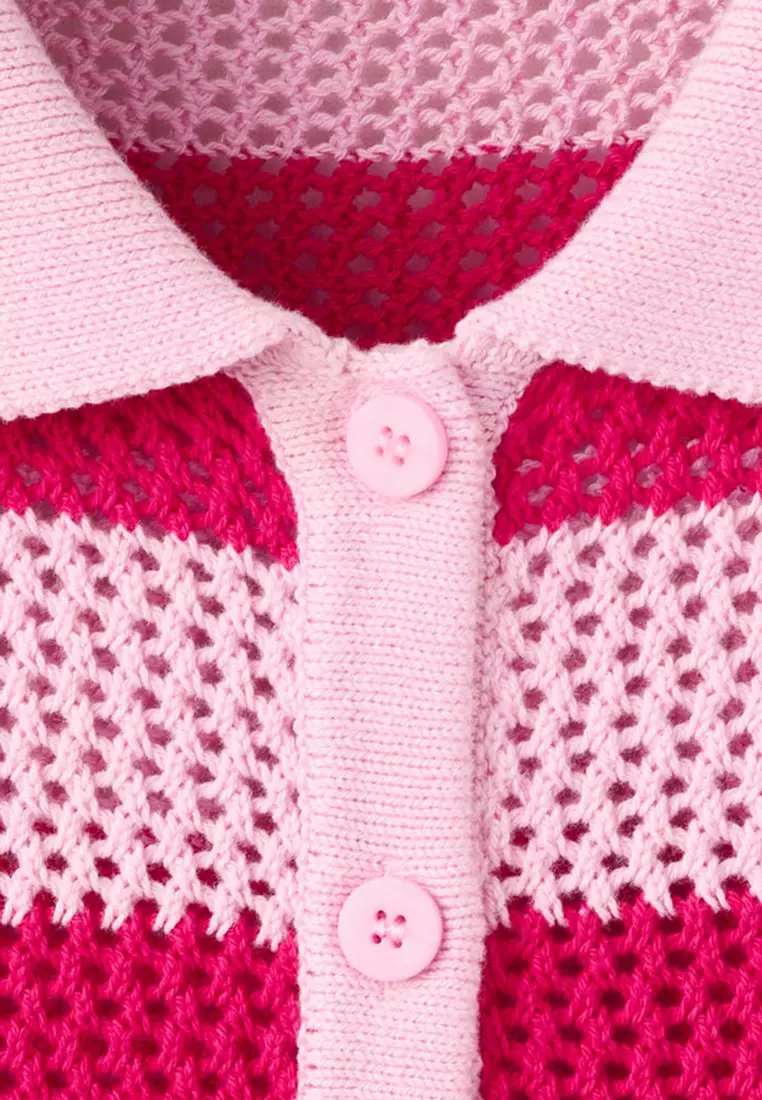 Striped Openwork Knitted Cardigan