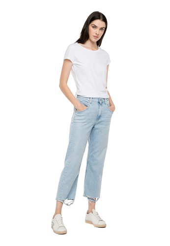 REPLAY blue REPLAY CROP HIGH WAIST TAPERED FIT ZANHA JEANS C96A1AA4914050GS_1
