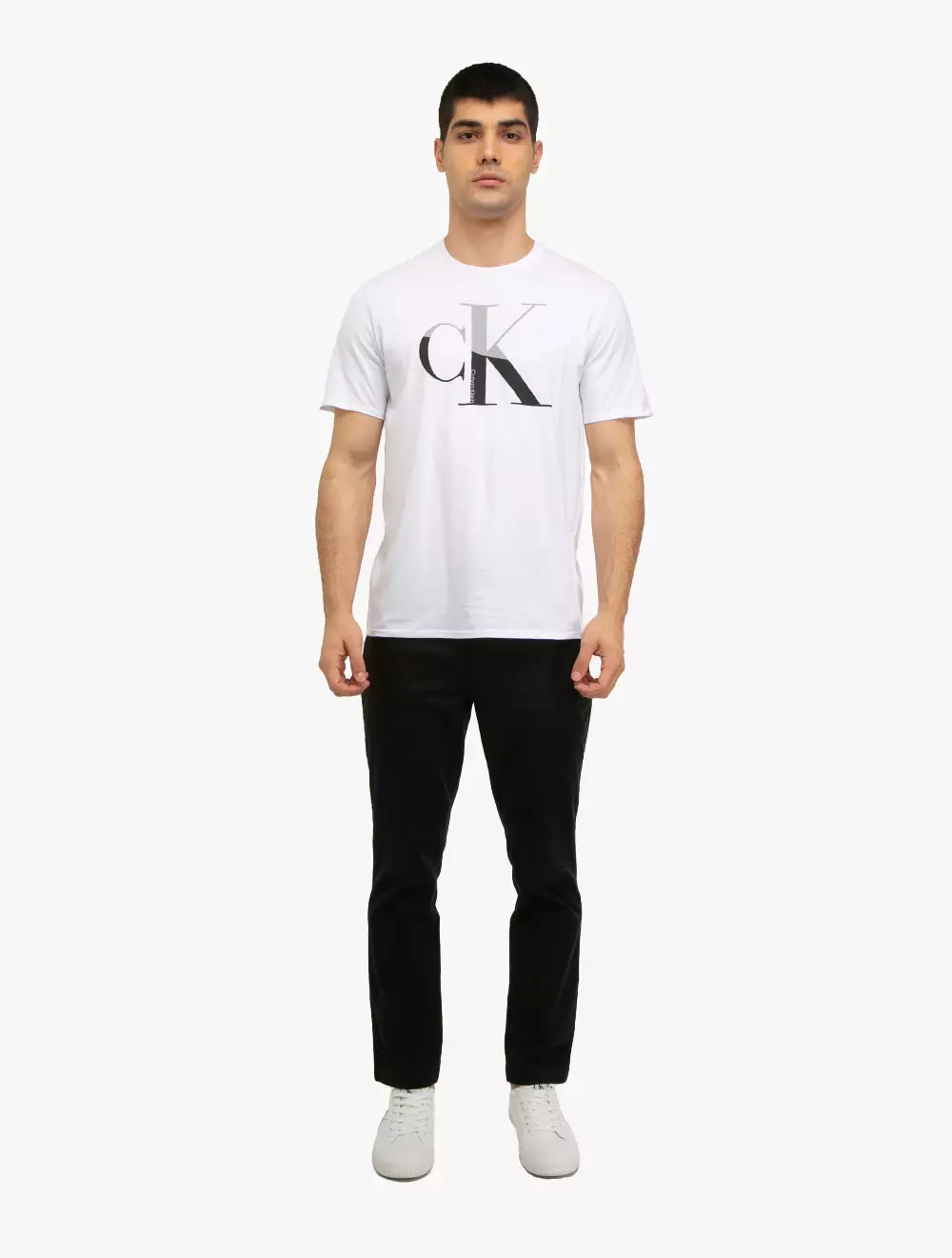 CALVIN KLEIN JEANS - MISMATCH MONOLOGO CREWNECK TEE - white