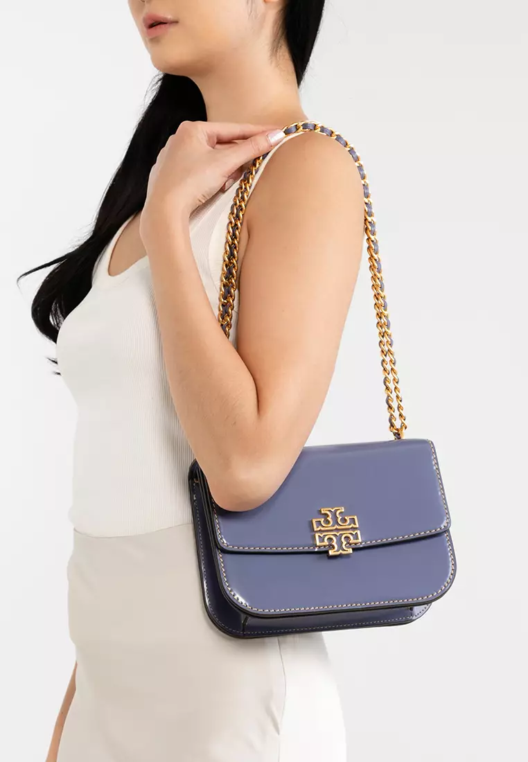 New Tory Burch Kira Chevron Chain Wallet Crossbody Handbag Dark Lotus