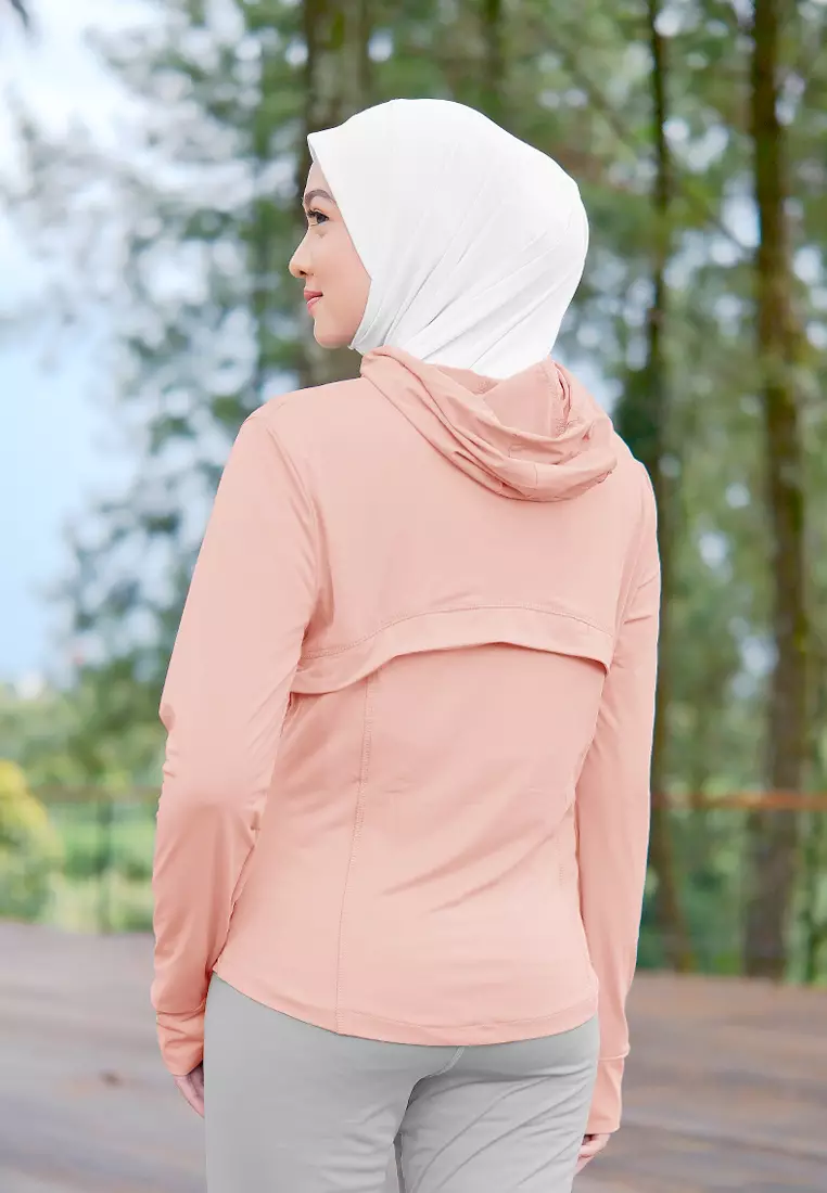 Zelena - Clemen Hoodie Fit | Jaket Olahraga Wanita Slim Fit Anti UV Gym Yoga Pilates - Shell Coral