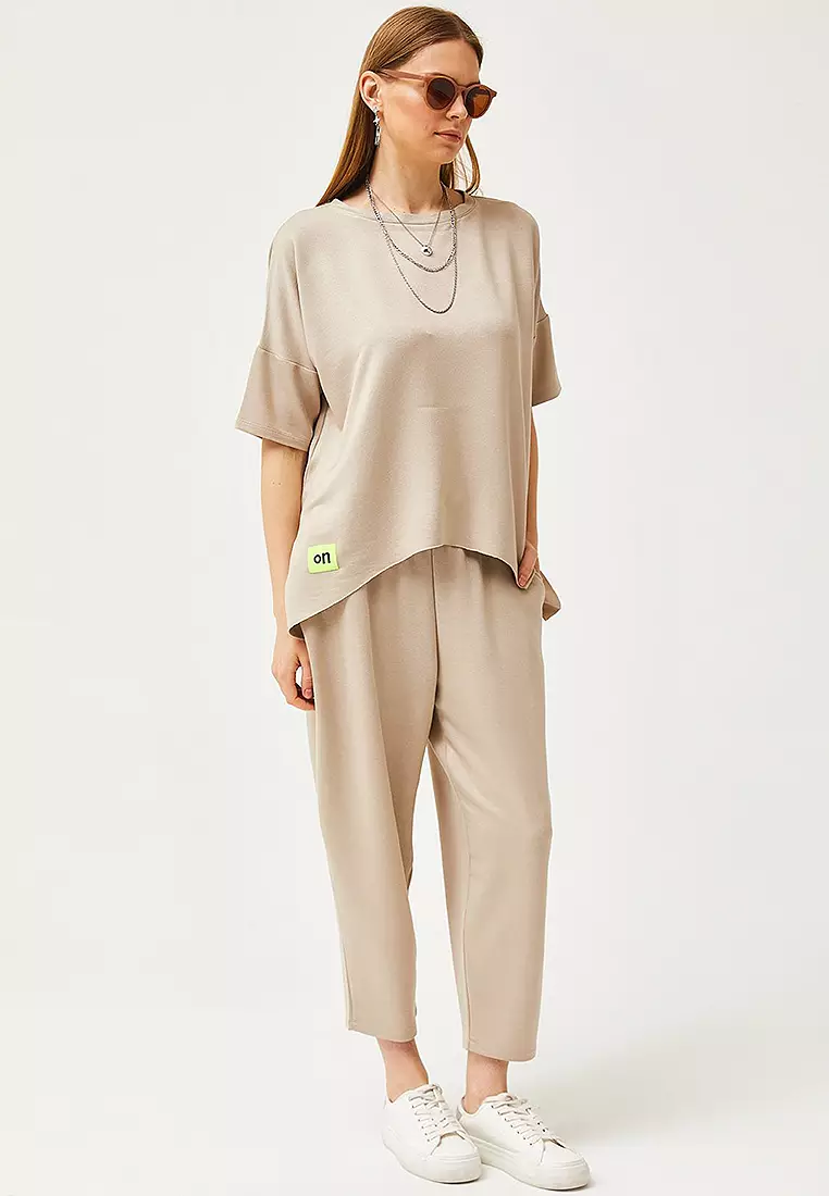 Asymmetrical Top & Crop Pants Set