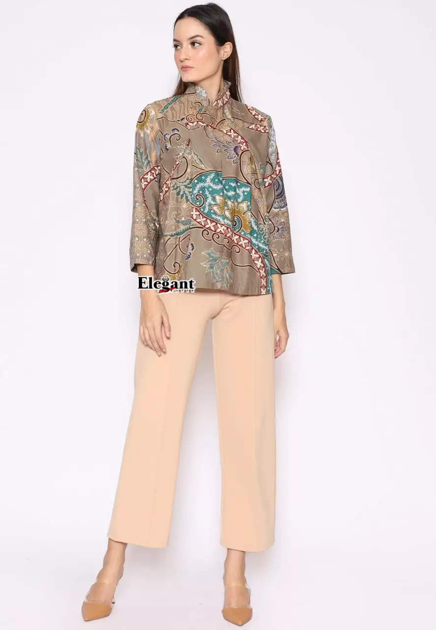 Blouse Batik Sablon Malam Reseleting Windradi Premium Slimfit Elegant