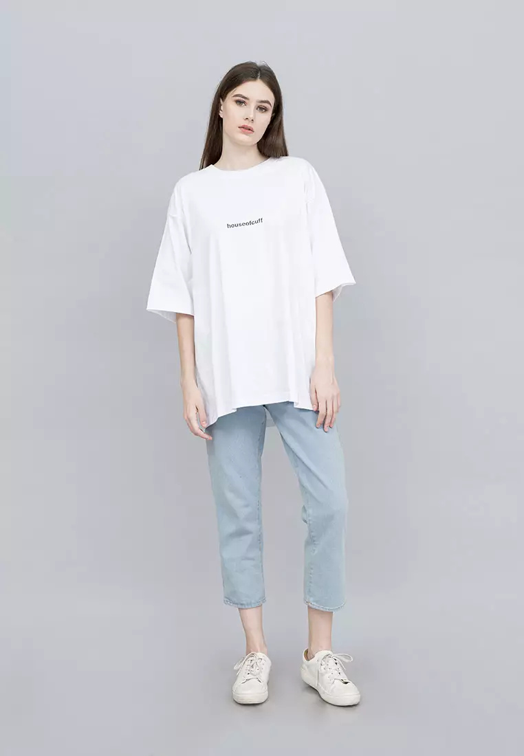 Houseofcuff Kaos Oversized T-shirt Wanita Unisex Tebal Putih Garuda