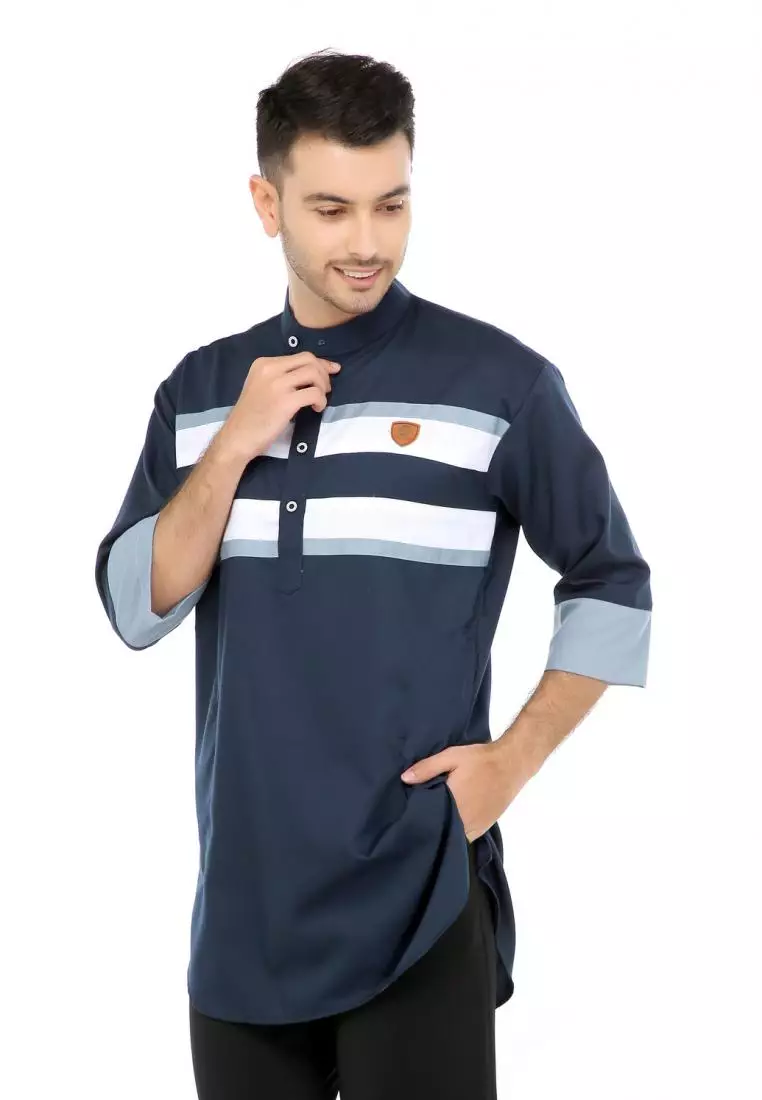Baju Koko Gamis Muslim Pria Mauza - Navy