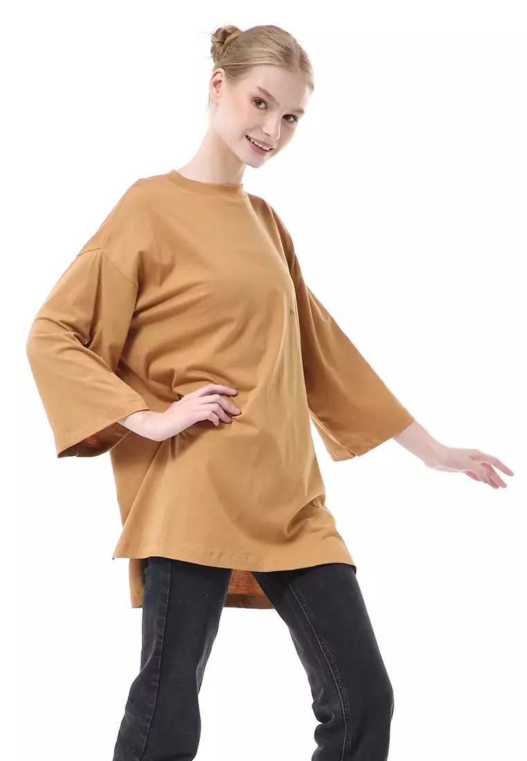 Wina Kaos Atasan Wanita Polos Basic Oversize - Caramel