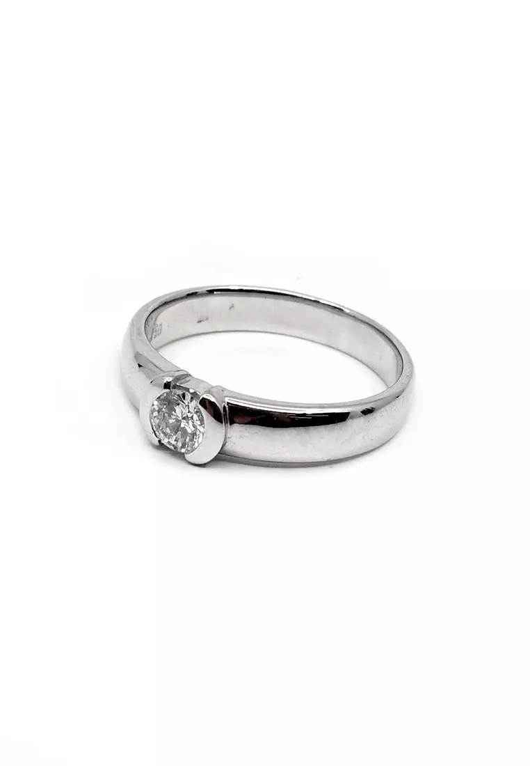 18K Italian Made White Gold Lady Ring with Diamonds